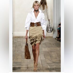 Ralph Lauren Purple Label Tan Fringe Mini Skirt
